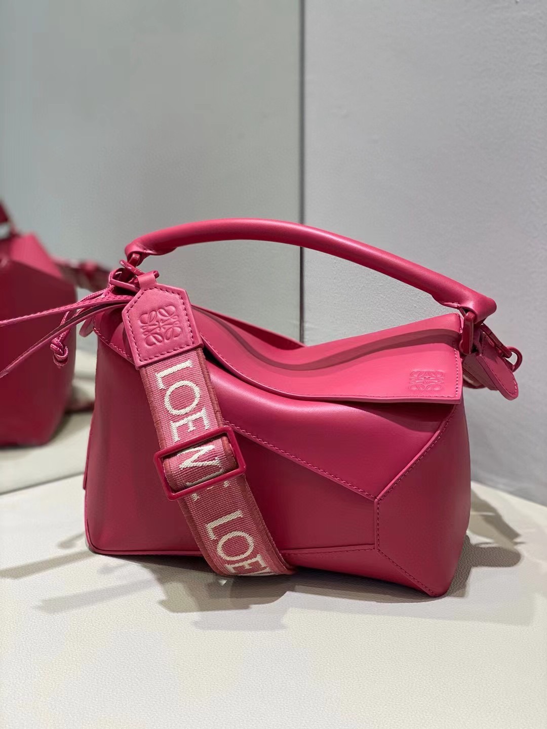 Loewe Small Puzzle Bag in Satin Calfskin Rose Red